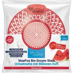 BlueFox Urinalsieb Urinalmatte & Bio-Enzymstein, 2in1, Hellrot, Mit Duft, Melone
