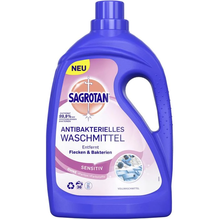 Sagrotan Waschmittel Sensitiv, Antibakteriell, Vollwaschmittel, Gel, 1,8 Liter, 36 Waschladungen 1 Sagrotan Waschmittel Sensitiv, Antibakteriell, Vollwaschmittel, Gel, 1,8 Liter, 36 Waschladungen