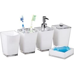Relaxdays Badaccessoires-Set 1002258549, 5-teilig, Aus Kunststoff, Weiß
