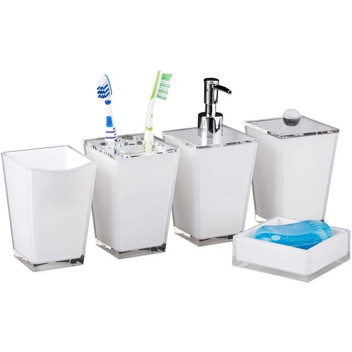 Relaxdays Badaccessoires-Set 1002258549, 5-teilig, Aus Kunststoff, Weiß 1 Relaxdays Badaccessoires-Set 1002258549, 5-teilig, Aus Kunststoff, Weiß