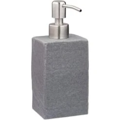 Relaxdays Seifenspender Steinoptik Eckig, Grau, Kunststein, Mit Edelstahlpumpe, 200ml