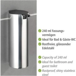 Wenko Seifenspender Detroit Turbo-Loc, 23354100, Edelstahl, Silber, 240ml -Tork Shop 532d3ea8ac5fe9067a2de2da23b4c1d2b0e2bf9d seifenspender wenko detroit turbo loc 23354100