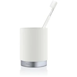 Blomus Zahnputzbecher Ara 68852, Edelstahl / Polystone, Stehend, Weiß