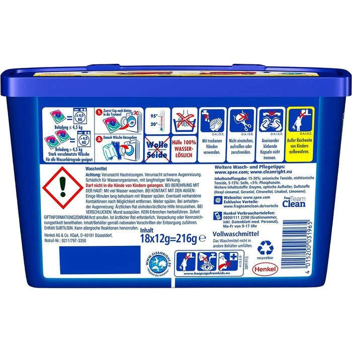 Spee Waschmittel Power Caps Universal 3+1, Vollwaschmittel, 234g, 18 Waschladungen 4 Spee Waschmittel Power Caps Universal 3+1, Vollwaschmittel, 234g, 18 Waschladungen – Bild 4