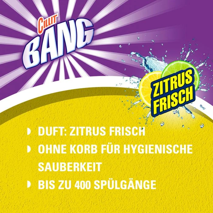 Cillit-Bang WC-Duftspüler Kraft & Frische, Zitrus-Frisch, Ohne Korb, Hygienische Sauberkeit 2 Cillit-Bang WC-Duftspüler Kraft & Frische, Zitrus-Frisch, Ohne Korb, Hygienische Sauberkeit – Bild 2