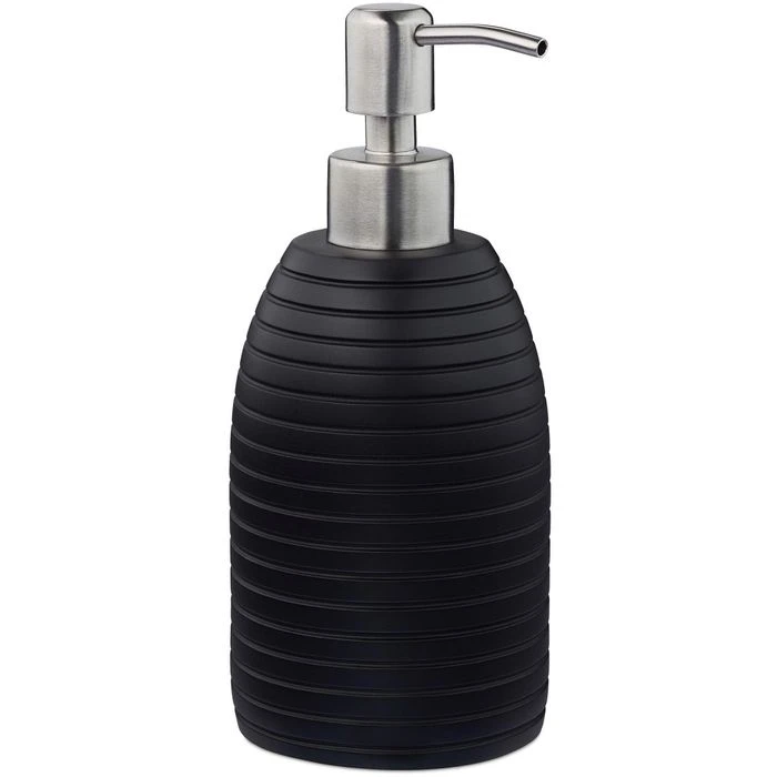 Relaxdays Seifenspender Rillen, Schwarz, Kunststein, Mit Edelstahlpumpe, 300ml 1 Relaxdays Seifenspender Rillen, Schwarz, Kunststein, Mit Edelstahlpumpe, 300ml
