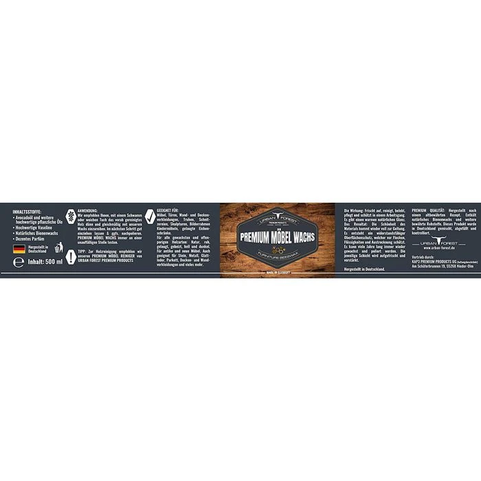 Urban-Forest Möbelpflege Premium Möbelwachs, Mit Bienenwachs, Farblos, Für Holz, 500 Ml 4 Urban-Forest Möbelpflege Premium Möbelwachs, Mit Bienenwachs, Farblos, Für Holz, 500 Ml – Bild 4