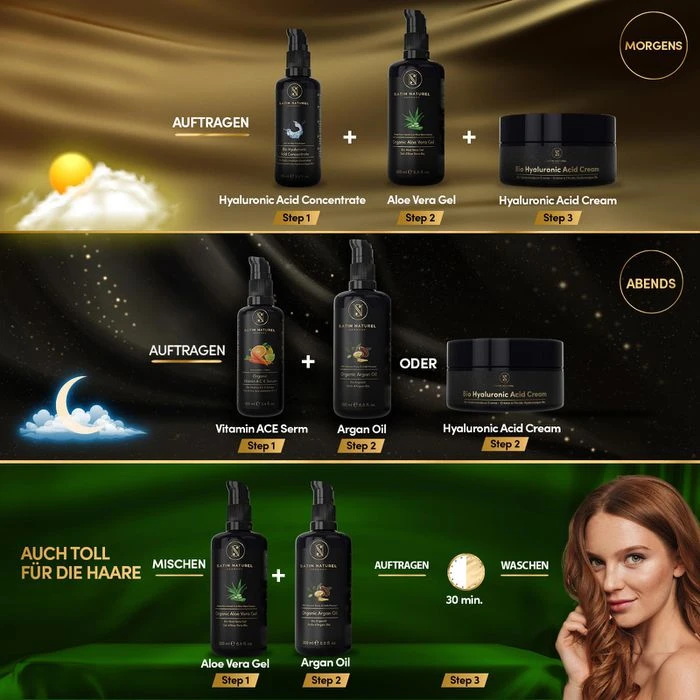 Satin-Naturel Geschenkset Bio Anti-Aging Premium, Beautyset Mit Arganöl, Hyaluron, Aloe Vera & Mehr 4 Satin-Naturel Geschenkset Bio Anti-Aging Premium, Beautyset Mit Arganöl, Hyaluron, Aloe Vera & Mehr – Bild 4