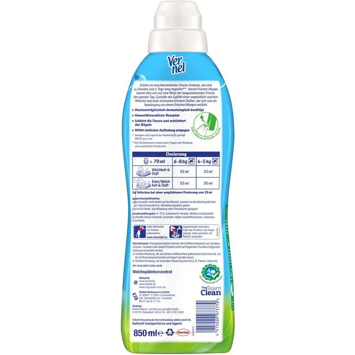 Vernel Weichspüler Frischer Morgen, 900 Ml, 36 Waschladungen 3 Vernel Weichspüler Frischer Morgen, 900 Ml, 36 Waschladungen – Bild 3