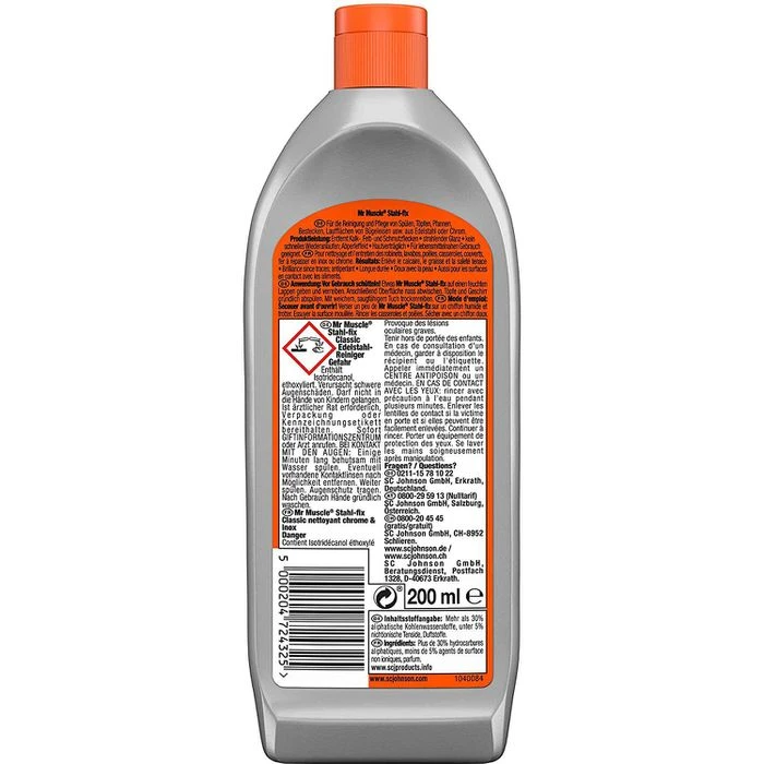 Mr.Muscle Edelstahlreiniger Stahl-fix Classic, Mit Abperleffekt, 200ml 2 Mr.Muscle Edelstahlreiniger Stahl-fix Classic, Mit Abperleffekt, 200ml – Bild 2