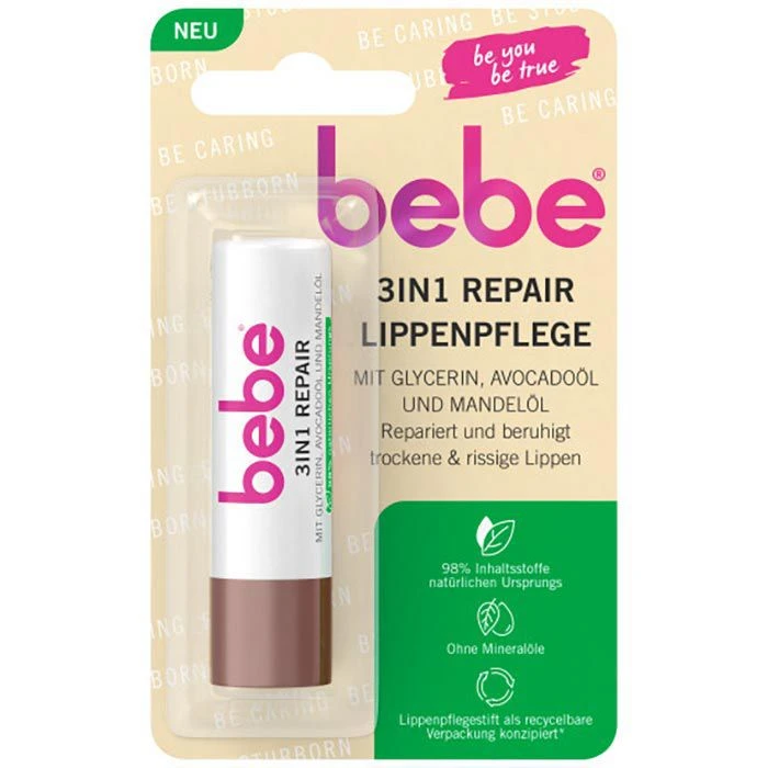 Bebe Lippenbalsam 3in1 Repair Lippenpflege, Mit Glycerin, Avocadoöl Und Mandelöl, 4,9g 1 Bebe Lippenbalsam 3in1 Repair Lippenpflege, Mit Glycerin, Avocadoöl Und Mandelöl, 4,9g