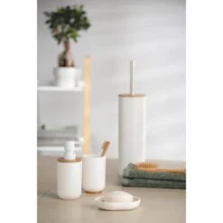 Wenko Zahnputzbecher Posa, Kunststoff, Mit Bambus Highlight, Weiß -Tork Shop f57124e6432b0f728688e35aa17184ce2126c04e zahnputzbecher wenko posa