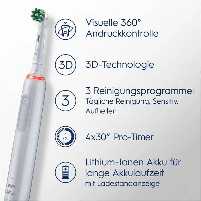 Oral B Oral-B Elektrische-Zahnbürste Pro 3 3000, Weiß, Sensitive Clean, 3 Putzmodi, Mit 2 Aufsteckbürsten 2 Oral B Oral-B Elektrische-Zahnbürste Pro 3 3000, Weiß, Sensitive Clean, 3 Putzmodi, Mit 2 Aufsteckbürsten – Bild 2